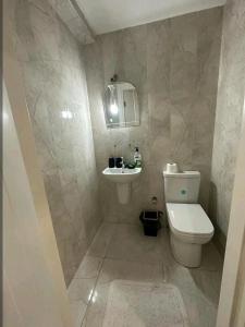 a bathroom with a toilet and a sink at شقة انيقة مطلة على البحر in Istanbul