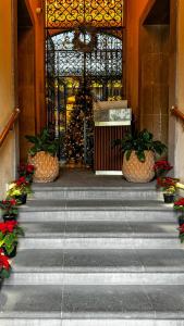 uma entrada para um edifício com uma árvore de Natal em Casa H Hotel Boutique em San Luis Potosí