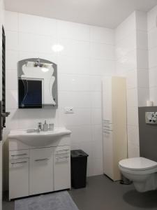 a white bathroom with a sink and a toilet at Olszynowy Gaj V in Krakow