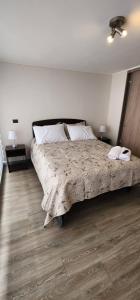 - une chambre avec un grand lit et 2 tables de chevet dans l'établissement Acogedor Loft Centro De Santiago, à Santiago