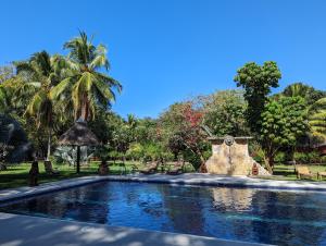 una piscina en un parque con palmeras en Paraiso Cocodrilo lodge - spirit of nature, en Sámara