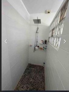 a bathroom with a shower with a leopard print floor at maison tout confort in Saint-Vivien-de-Médoc