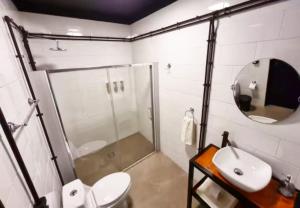 a bathroom with a shower and a toilet and a sink at Tinka in Santiago