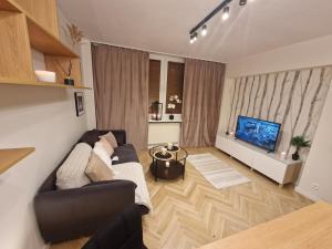 a living room with a couch and a flat screen tv at KS M Centrum in Warsaw