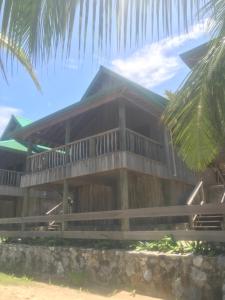 ein Haus am Strand mit einer Palme in der Unterkunft Hotel Guanaja in Guanaja