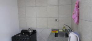 a small kitchen with a stove and a sink at Casa Belén in Toay +2 photos