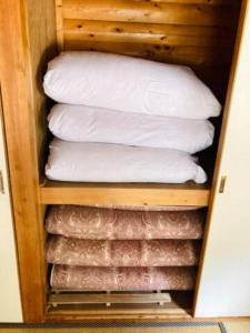 Eine Gruppe von Kissen befindet sich in einem Schrank. in der Unterkunft Mori no Kuni - Vacation STAY 03967v in Ōma
