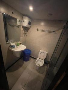 a bathroom with a toilet and a sink at Luxurious B in Lagos
