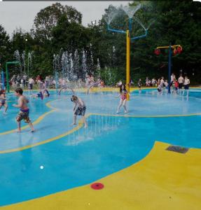 a group of people playing in a water park at 4 Bed house Sea Views Benji's by the beach in Morecambe
