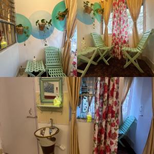 uma casa de banho com um lavatório, uma cadeira e um espelho. em The Divine Abode Homestay 1 em Guwahati