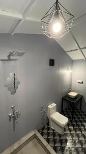 baño con aseo, lavabo y luz en LAKSHDEEP COTTAGES en Canacona