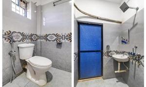 two pictures of a bathroom with a toilet and a sink at FabExpress Aqua Vista in Morjim