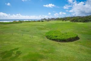 a large green field with a hedge in the middle at OUTRIGGER Kaua'i Beach Resort & Spa in Lihue
