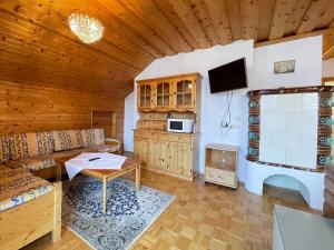 a living room with a couch and a tv at Pension Sedlak in Millstatt