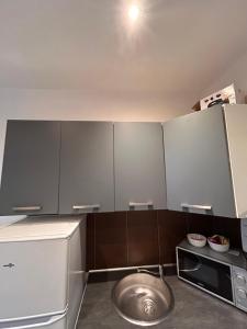 a kitchen with stainless steel cabinets and a microwave at # Le 11 # Joli F2 rénové, centre in Mulhouse