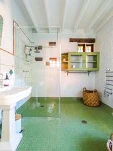 a bathroom with a glass shower and a sink at Petana Farm Stay in Morton