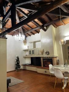 a living room with a fireplace and a christmas tree at CHARME in Civita Castellana