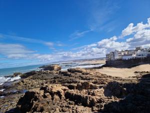 a view of a beach with buildings and the ocean at Dar Nafoura-Mogador in Essaouira