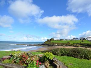 a view of a beach with flowers and houses at 3 Bed in Aberaeron 55308 in Ciliau-Aeron