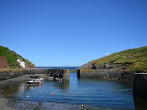 a small boat is docked in a river at 1 Bed in Porthgain 61170 in Porthgain