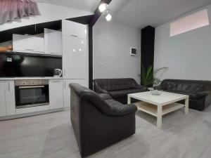 a living room with two couches and a table at Merter Apartments in Kavadarci