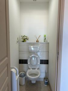 a small bathroom with a toilet in a room at Mini Villa vue mer in Sari Solenzara