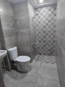 a bathroom with a toilet and a shower at Hotel el Fawz in Monastir