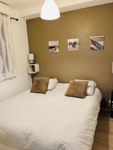 - une chambre avec un lit et 2 oreillers dans l'établissement Le Phocéen Appartement Terrasse Plein centre, à Marseille