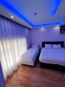 1 dormitorio con 2 camas y techo azul en BlueRoyal Grand Bazaar en Estambul