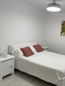 un letto bianco con due cuscini sopra in una camera da letto di PURA VIDA a Arguineguín