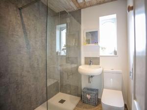 a bathroom with a shower and a toilet and a sink at 1 Bed in Nr. Rothbury 82147 in Longhorsley