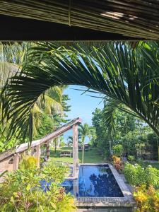 a pool in a garden with a palm tree at Daluyong Beach Resort in General Luna +80 photos