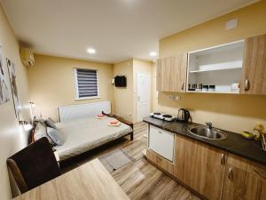 a kitchen with a bed and a sink in a room at S A L 2 Lux in Zrenjanin