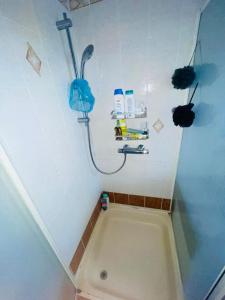 a bath tub in a corner of a bathroom at Wonderful Duplex in Luxembourg in Pétange