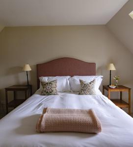 a large white bed with two pillows on it at Coulin Farmhouse in Kinlochewe