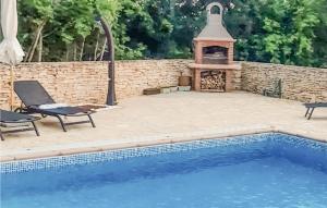 un patio trasero con piscina y chimenea en Gorgeous Home In Cabrunici With Outdoor Swimming Pool, en Čabrunići