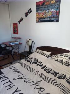 um quarto com uma cama e uma secretária em Chambre dans appartement Saint Martin d'Hères près du Campus em Rhut