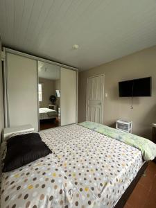 a bedroom with a bed and a flat screen tv at Casa Cachoeira do bom Jesus in Florianópolis