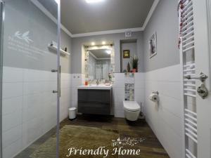 a bathroom with a sink and a toilet at Friendly Home Doppel-Doppelappartement Union in Bornheim