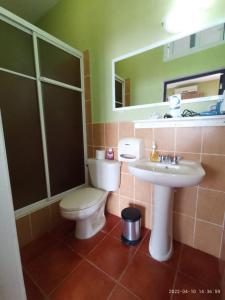 a bathroom with a toilet and a sink at Ribiera del Lago Peten Itza in Flores