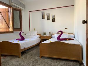 two beds with swans on them in a room at الهضبة شرم الشيخ جنوب سيناء مصر in Sharm El Sheikh