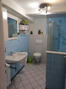 a bathroom with a sink and a shower and a toilet at Home Medau Spiga 