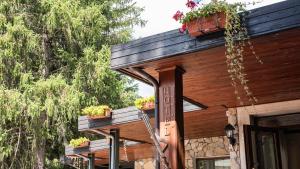 a house with potted plants on the roof at Hotel Corona & Spa in Pescasseroli