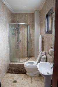 a bathroom with a shower and a toilet and a sink at IMMOBILIER ABBAS in Yaoundé