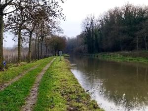 een onverharde weg naast een rivier met bomen bij Maison de 2 chambres avec jardin clos et wifi a Crouy sur Ourcq in Mary-sur-Marne