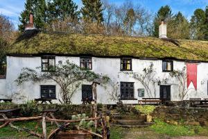 Finest Retreats - The Lodge at The Cridford Inn في Trusham: منزل أبيض قديم بسقف من العشب