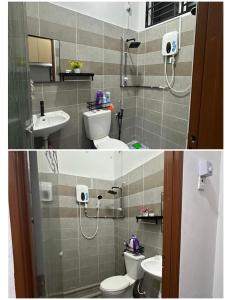 a bathroom with a shower and a toilet and a sink at Homestay Afeef Jerantut in Jerantut