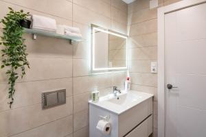 une salle de bain avec un lavabo et un miroir dans l'établissement Apartamento ideal para parejas y tele trabajo en Haro, à Haro