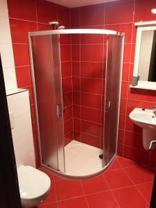 Koupelna v ubytování Apartmány v Chalupě nad Modravou