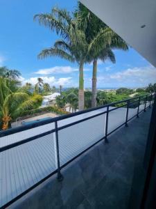 聖彼得的住宿－Villa Fleur de Coco - 8p. - piscine privée - haut standing，享有棕榈树景致的阳台